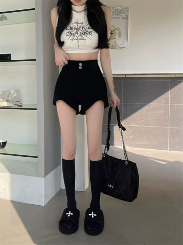 Hot girl showing long legs black denim shorts for women summer 2024 plus size fat mm high waist slimming casual hip-covering hot pants