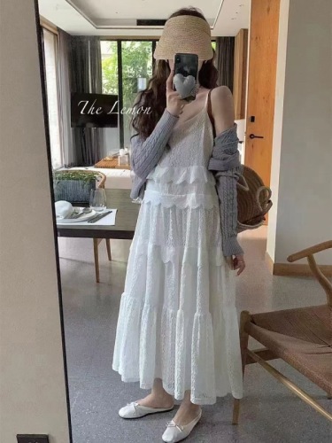 THE LEMON柠檬绿茶设计感法式吊带裙女春夏季气质白色长款连衣裙