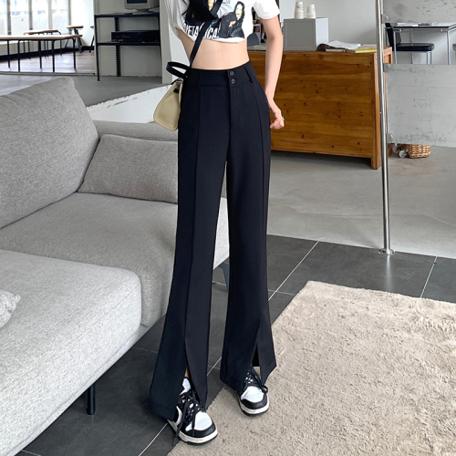 Real shot!!  2024 Slit Two Button Suit Pants Women's Slim Versatile High Waisted Loose Draping Floor-Mopping Pants