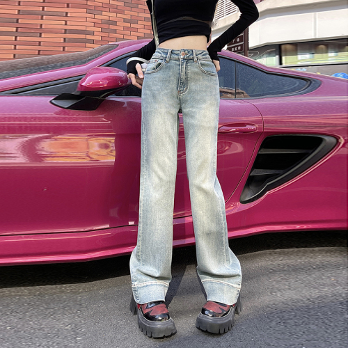 Actual shot ~ 2024 new loose high-waist drape versatile back straight wide leg elastic women's pants ins jeans