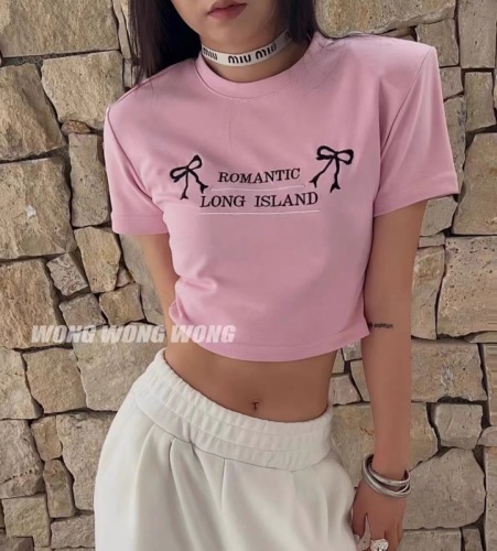 New fashionable lettering, lazy style shoulder pad shorts, short-sleeved T-shirts, round neck, versatile short tops for inner wear
