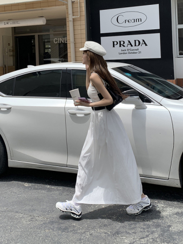 Actual shot of 2024 summer new style high-waisted slim white mid-length skirt with feminine temperament and versatile a-line long skirt