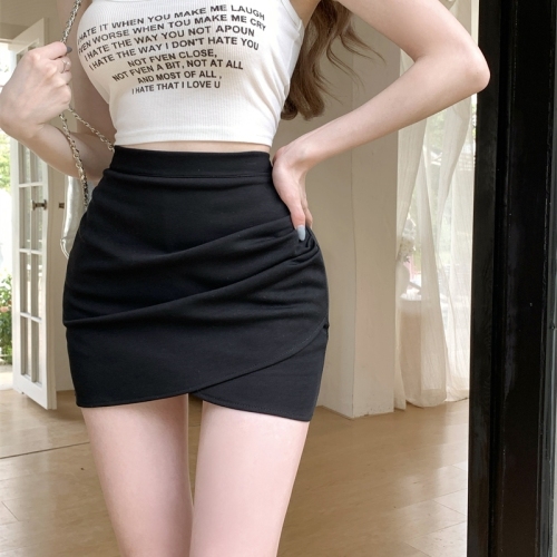Real shot of sexy high-waisted irregular slim slim pleated A-line hip-hugging short skirt for women