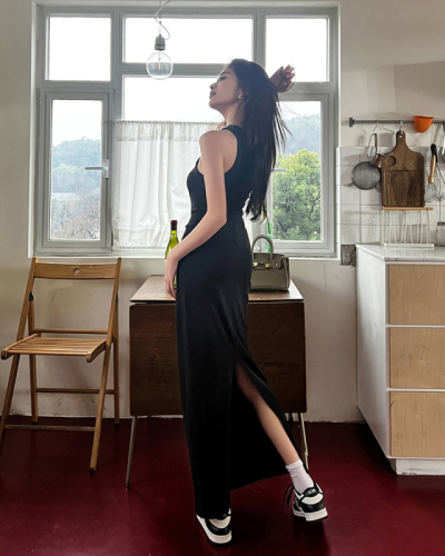 Actual shot of 2024 summer new style letter design women's long skirt temperament slim vest dress
