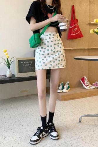 Actual shot of designer jacquard polka-dot high-waisted skirt for women, Korean style chic slimming A-line hip-hugging short skirt
