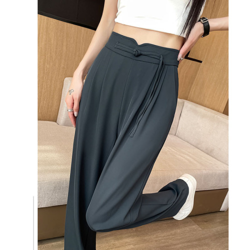 黑色西装裤高级感垂感新款韩版小个子复古中国风窄版阔腿拖地长裤