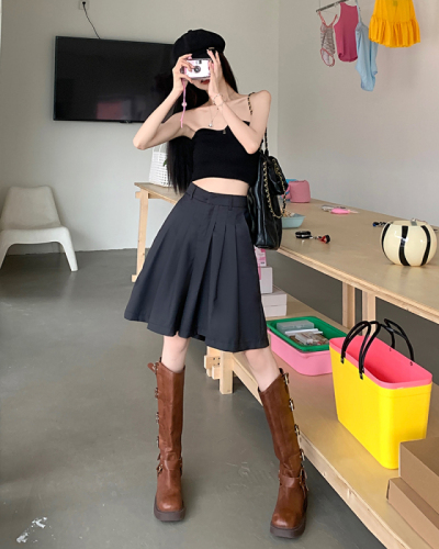 Real shot and real price, high-end suit pleated culottes for women, high-waisted, slim and drapey, wide-legged, five-quarter trousers