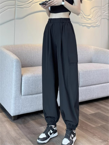 速干工装裤女夏季薄款束脚冰丝运动裤2024年直筒小个子休闲卫裤子