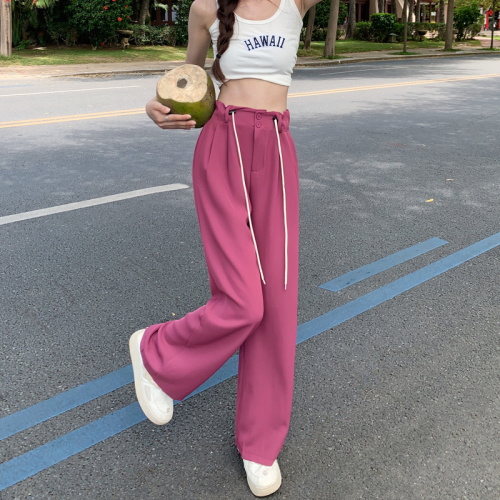 Actual shot ~ Korean style summer new design drawstring high waist slimming solid color casual pants wide leg pants