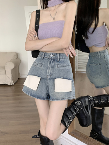 Real shot of retro irregular temperament petite jeans for women spring design workwear straight hot girl pants trendy