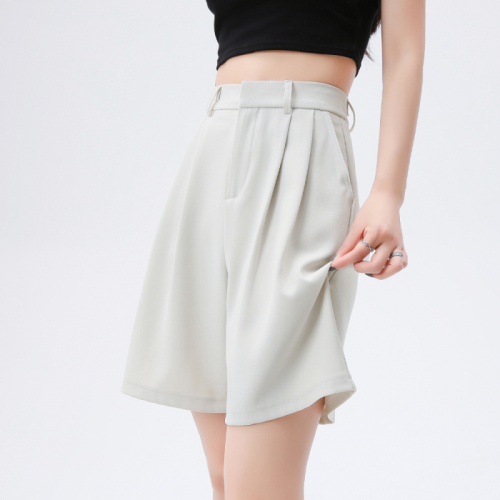 Real shot of khaki suit shorts for women in summer thin high-waisted slim loose straight casual mid-pants wide-leg five-point pants