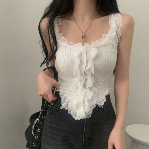 Korean ins summer pure desire lace splicing slim knitted camisole
