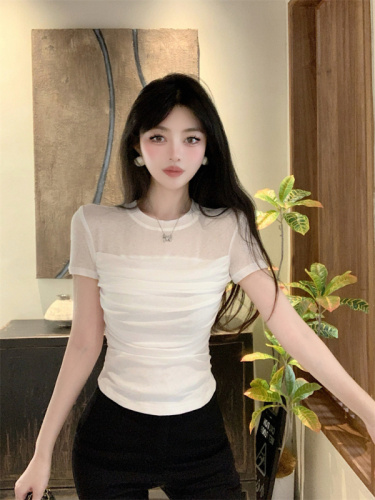 Solid color bottoming T-shirt, round neck, slimming, pure desire, slim-fitting short-sleeved sweater, real shot for women