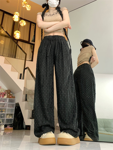Actual shot of 2024 spring and summer new style textured wide-leg trousers for women high-waisted elastic waist loose casual pants