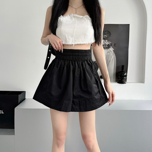 Real shot washed cotton summer new high waist casual shorts women's Korean style loose casual wide leg pants