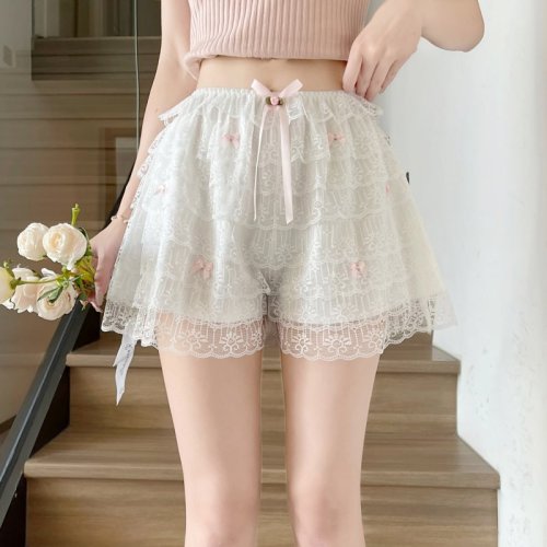****~Real shot of lace embroidered bow cake shorts safety pants leggings for women summer thin