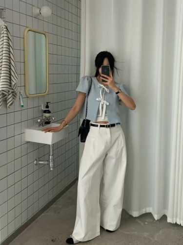 韩国chic小香风系带短袖短款外套