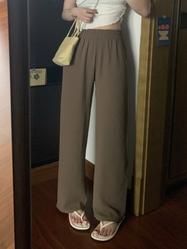 Real shot of high-waisted, slim and drapey, loose and versatile straight-leg casual pants, elastic-waisted cool pants, Yamamoto pants