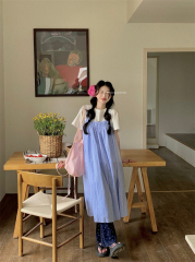 Actual shot of new summer style small fresh striped fashionable age-reducing versatile loose simple suspender dress for women