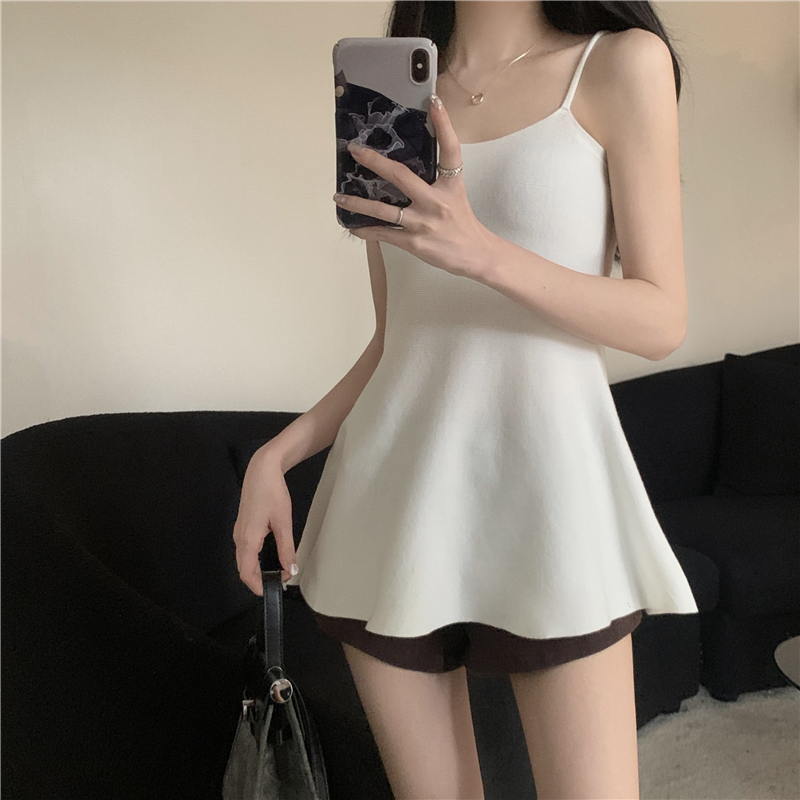 Real shot of new summer sleeveless sweater suspender slim waist vest top