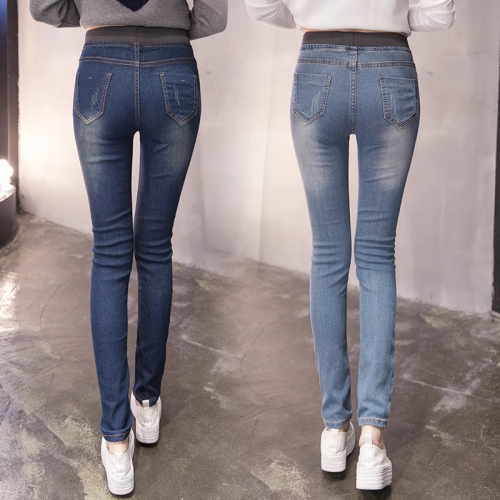 Elastic waist plus fat plus size women's clothing 200 pounds fat mm jeans women's trousers elastic slim fit