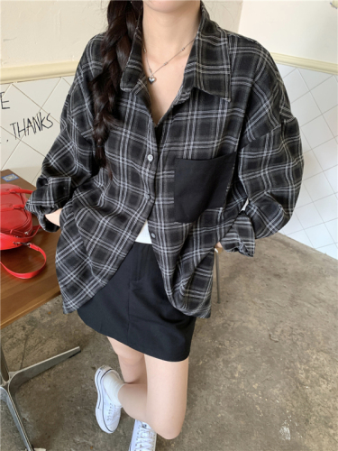 Actual shot ~ American retro plaid shirt for women, thin spring and autumn 2024 top, sun protection + pocket skirt suit