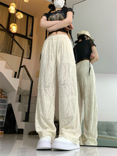 Actual shot of 2024 spring and summer new style textured wide-leg trousers for women high-waisted elastic waist loose casual pants