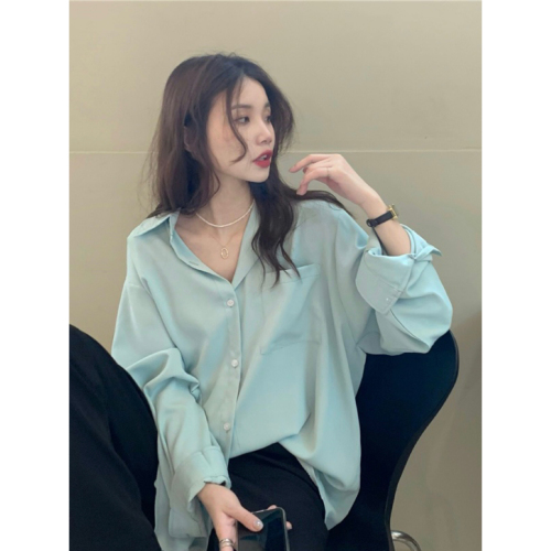 Real shot!  Spring and summer Korean style lazy solid color shirt, easy to wear, loose and versatile long-sleeved shirt, sun protection shirt