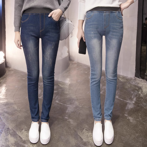 Elastic waist plus fat plus size women's clothing 200 pounds fat mm jeans women's trousers elastic slim fit