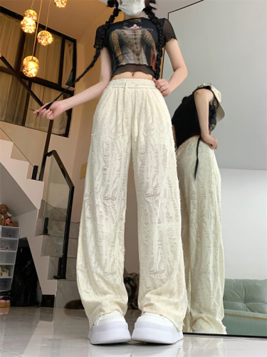 Actual shot of 2024 spring and summer new style textured wide-leg trousers for women high-waisted elastic waist loose casual pants