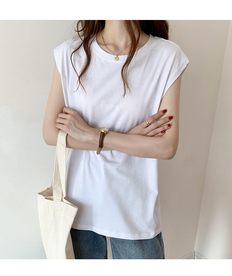 牛奶絲無袖背心t恤女寬鬆夏季學生上衣外穿