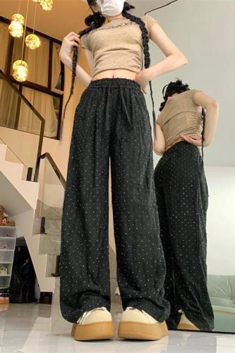 Actual shot of 2024 spring and summer new style textured wide-leg trousers for women high-waisted elastic waist loose casual pants