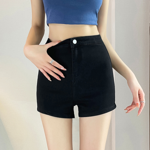 Real shot of 2024 spring and summer high-waisted ultra-shorts for hot girls, retro jeans for small people to wear, looking slim and tight
