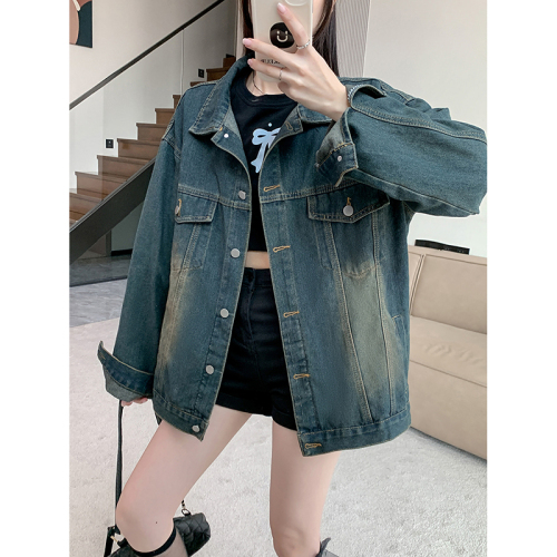 Real shot ~ Retro denim high-end jacket for women 2024 new loose casual American jacket top