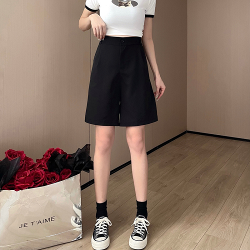Actual shot of TR suit suit five-quarter pants for women summer new loose high-waisted casual mid-pants wide-leg shorts