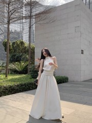 Real shot of Sea Salt Muse Romantic mid-high collar sleeveless vest chiffon dress pleated slimming long skirt