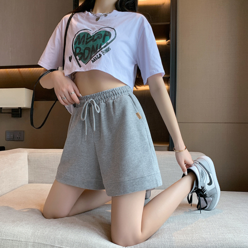 Real shot summer Korean style loose mini high-waisted versatile wide-leg pants casual sports pants hot pants for women