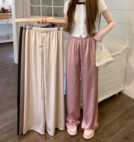 Real shot of wide-leg pants for women, loose high-waisted pants, 2024 new style straight-leg casual pants, floor-length pants