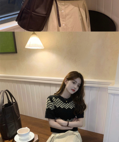 韩版新款针织短袖毛衣女春装女设计感小众高级感超好看上衣