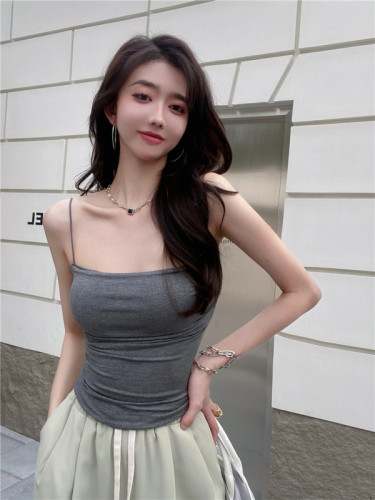 Real shot~l Pure desire hot girl camisole pleated design sense of wear sleeveless bottoming top