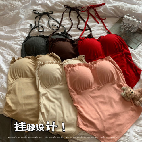 Real shot of American hottie camisole female sweet and spicy style halter neck sleeveless top sexy irregular outer wear