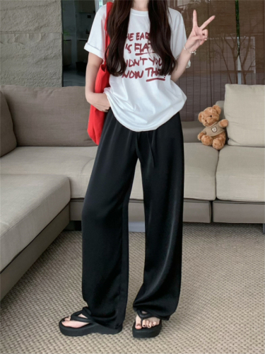 Real shot of gentle satin high-end acetate walking pants high-waisted casual wide-leg pants