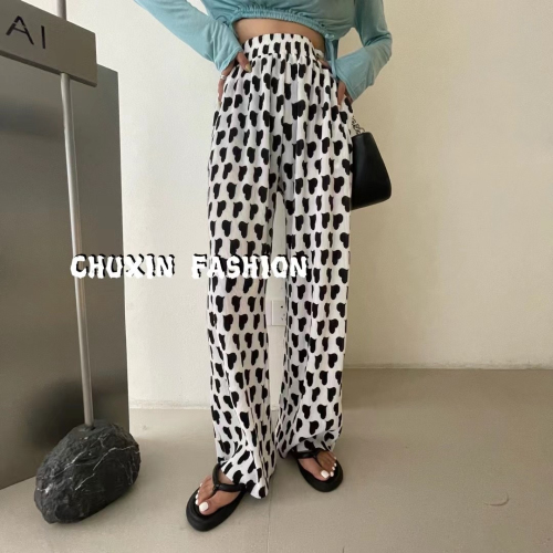 Love printed casual pants for women, trendy style, new Korean style loose wide leg pants