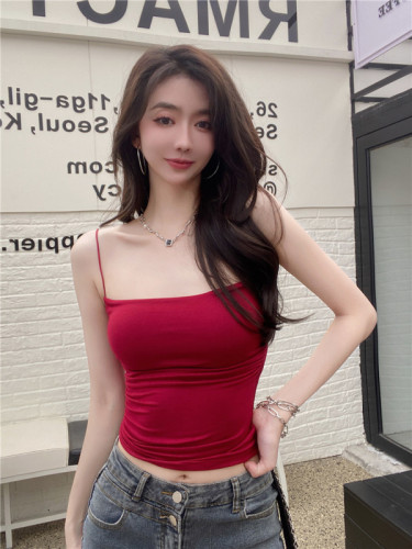 Real shot~l Pure desire hot girl camisole pleated design sense of wear sleeveless bottoming top