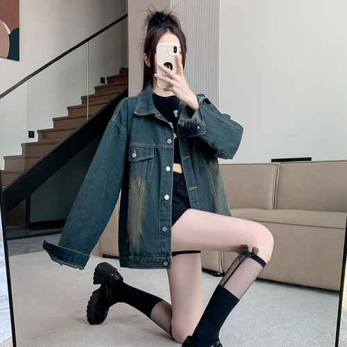 Real shot ~ Retro denim high-end jacket for women 2024 new loose casual American jacket top