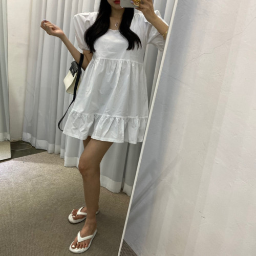 Original spot square neck lady puff sleeve dress