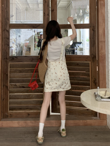 Actual shot Korean floral suspender skirt for women in spring and summer hip-hugging A-line short skirt suspender dress