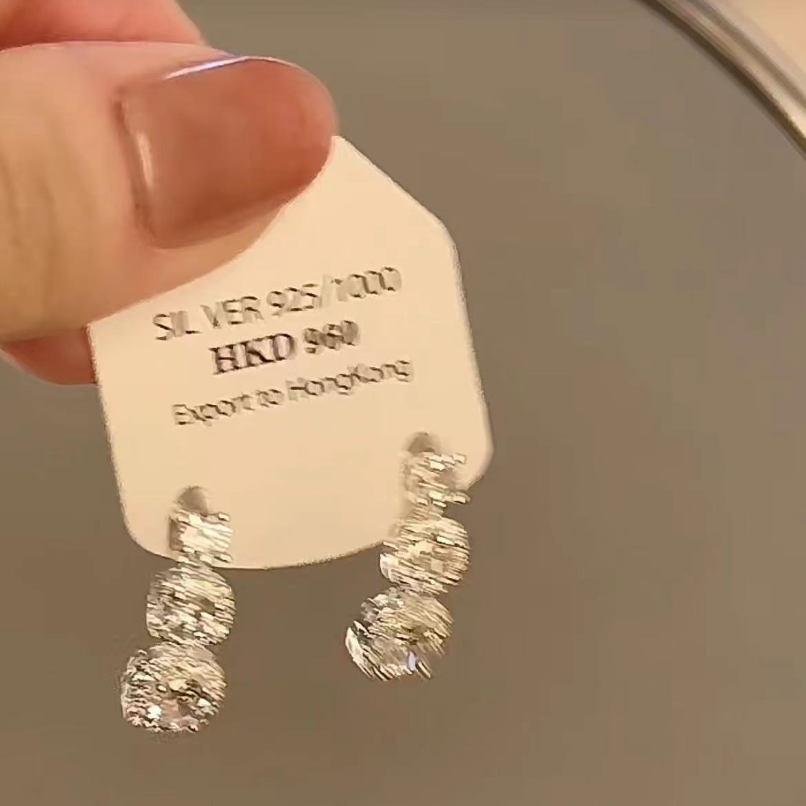 S925銀針韓國新款鋯石几何形耳環女超閃輕奢小眾方鑽耳釘網紅耳飾