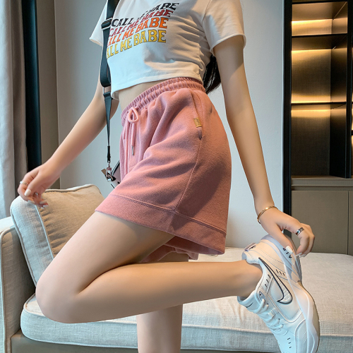 Real shot summer Korean style loose mini high-waisted versatile wide-leg pants casual sports pants hot pants for women