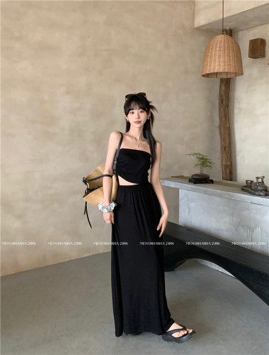 Real shot Fashion two-piece set 2024 summer new casual tube top top high waist slimming skirt